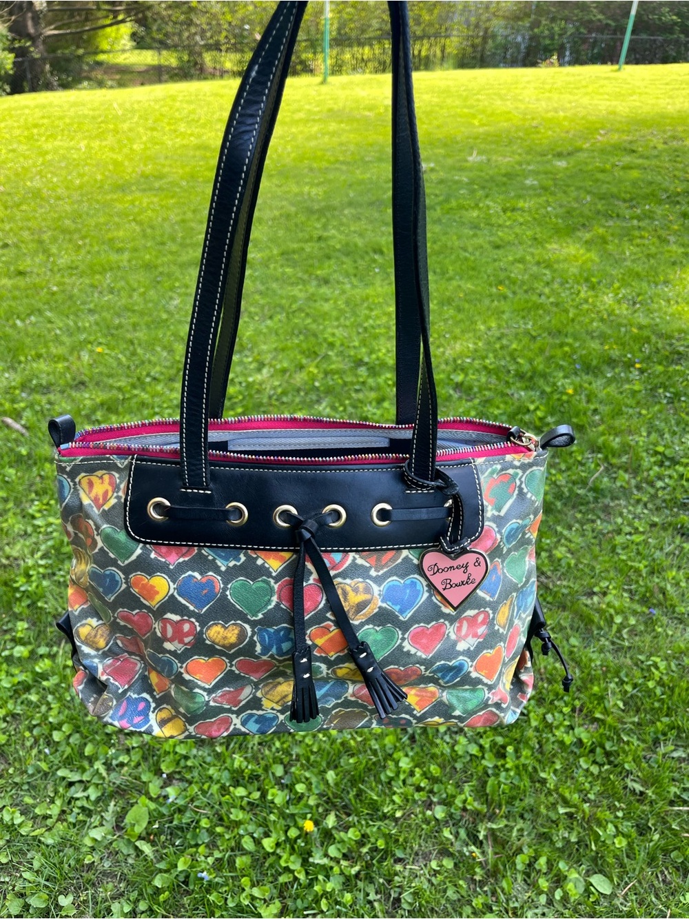 Dooney & Bourke Multicolor Heart-Print Canvas Tote( stains inside)